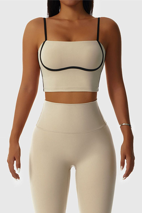 STRAPPY OUTLINED PADDED TANK TOP IN TOFFEE