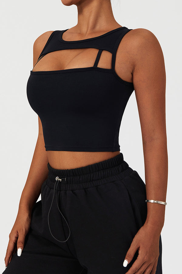 PADDED SPORTS CROPPED TANK TOP IN JET